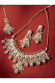 Gold Finish Kundan Polki & Pearl Choker Necklace Set