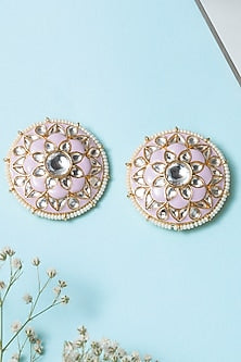Gold Finish Kundan Polki Meenakari Stud Earrings