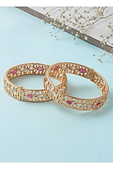 Gold Plated Kundan Polki Kadas (Set Of 2)