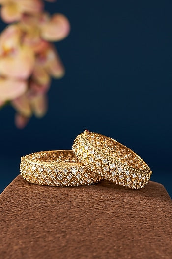 Gold Plated Kundan Polki Kadas (Set of 2)