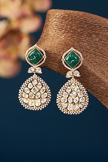 Black Rhodium Finish Kundan Polki & Emerald Dangler Earrings