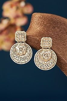 Gold Finish Kundan Polki Chandbali Earrings