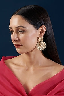 Gold Finish Kundan Polki Chandbali Earrings