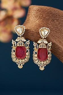 Black Rhodium Finish Kundan Polki Dangler Earrings