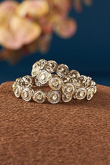 White Rhodium Finish Kundan Polki & Diamond Kadas (Set of 2)