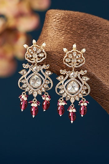 Black Rhodium Finish Kundan Poki & Ruby Dangler Earrings