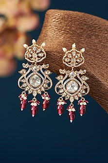 Black Rhodium Finish Kundan Poki & Ruby Dangler Earrings