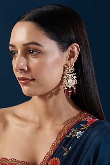 Black Rhodium Finish Kundan Poki & Ruby Dangler Earrings
