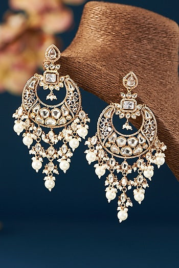 Black Rhodium Finish Kundan Polki & Diamond Dangler Earrings