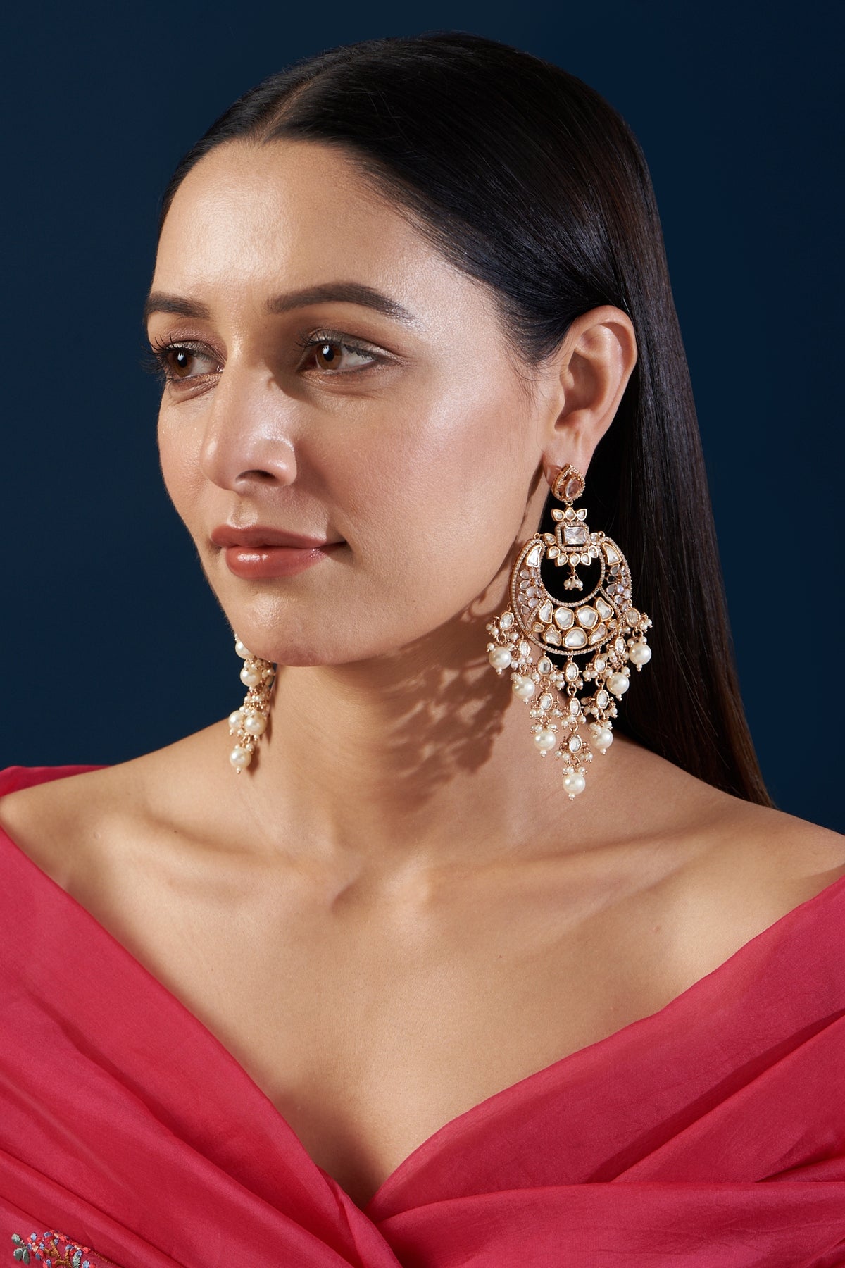 Black Rhodium Finish Kundan Polki & Diamond Dangler Earrings