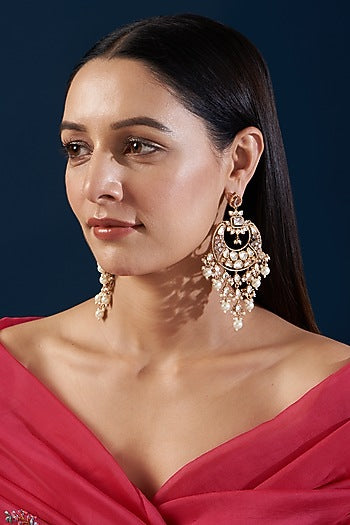 Black Rhodium Finish Kundan Polki & Diamond Dangler Earrings