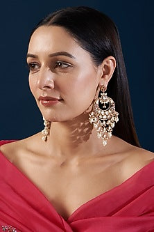 Black Rhodium Finish Kundan Polki & Diamond Dangler Earrings