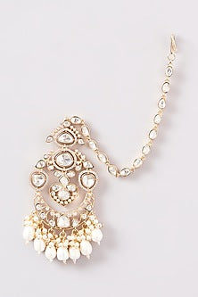 Gold Finish Kundan Polki & Pearl Drop Long Necklace Set