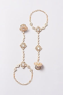 Gold Finish Kundan Polki & Pearl Drop Long Necklace Set