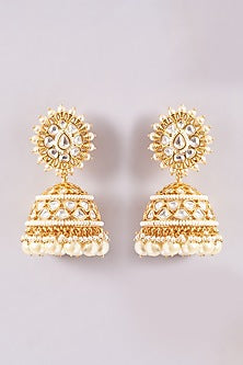 Gold Finish Kundan Polki & Pearl Drop Necklace Set