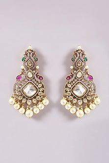 Black Rhodium Finish Kundan Polki & Pearl Necklace Set
