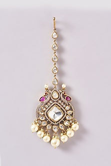 Black Rhodium Finish Kundan Polki & Pearl Necklace Set