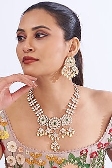 Gold Plated Kundan Polki & Pearl Long Necklace Set