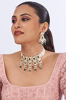 Gold Plated Kundan Polki & Pearl Choker Necklace Set