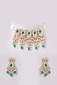 Gold Plated Kundan Polki & Pearl Choker Necklace Set
