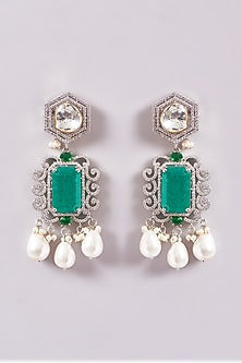 White Finish Zircon & Emerald Stone Choker Necklace Set