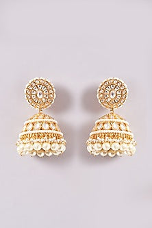Gold Finish Kundan Polki & Pearl Drop Necklace Set