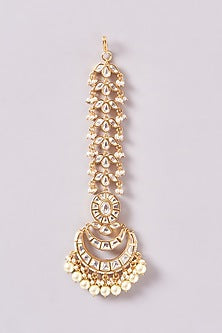 Gold Finish Kundan Polki & Pearl Drop Necklace Set