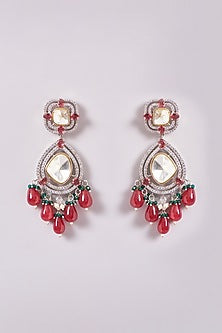 Black Rhodium Finish Kundan Polki & Red Pearl Necklace Set