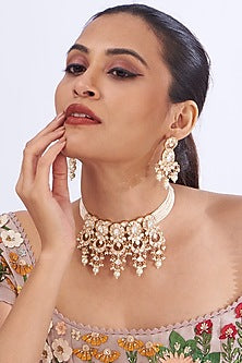 Gold Plated Kundan Polki & Pearl Choker Necklace Set