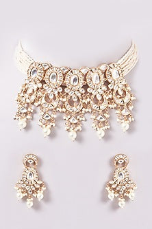 Gold Plated Kundan Polki & Pearl Choker Necklace Set