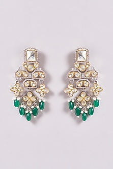 Black Rhodium Finish Kundan Polki & Green Pearl Necklace Set