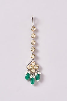 Black Rhodium Finish Kundan Polki & Green Pearl Necklace Set