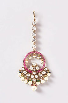 Gold Finish Kundan Polki & Navaratna Stone Necklace Set