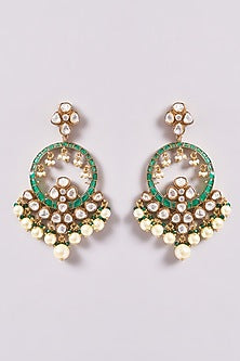 Gold Finish Kundan Polki & Green Stone Necklace Set