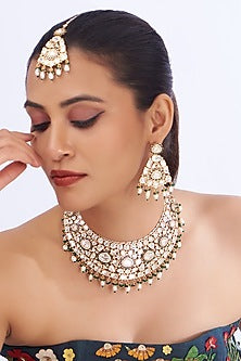 Gold Finish Kundan Polki Necklace Set