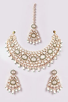 Gold Finish Kundan Polki Necklace Set