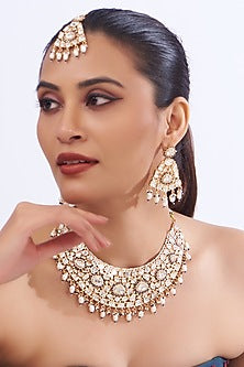 Gold Finish Kundan Polki Necklace Set