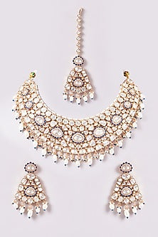 Gold Finish Kundan Polki Necklace Set