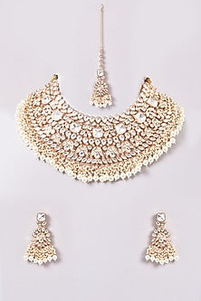 Gold Finish Kundan Polki & Pearl Necklace Set