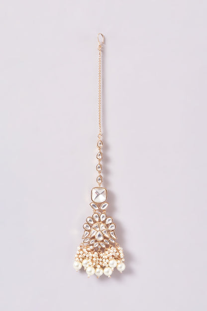 Gold Finish Kundan Polki & Pearl Necklace Set