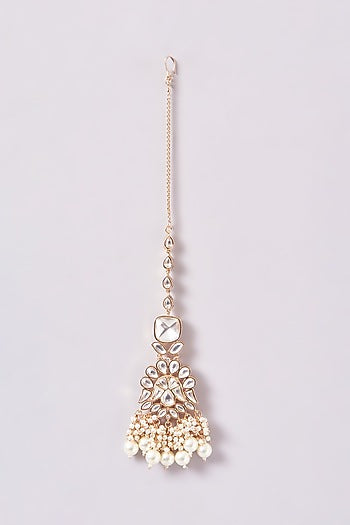 Gold Finish Kundan Polki & Pearl Necklace Set