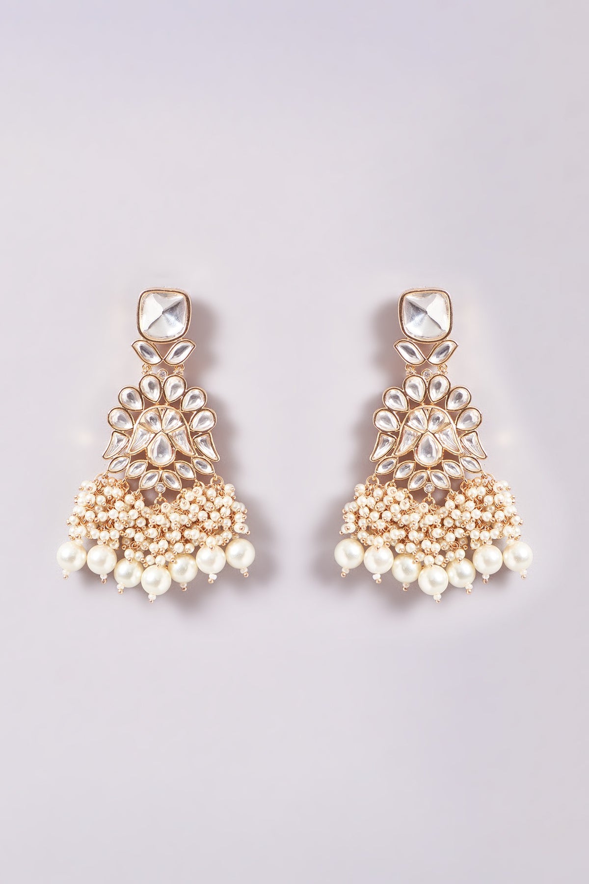 Gold Finish Kundan Polki & Pearl Necklace Set