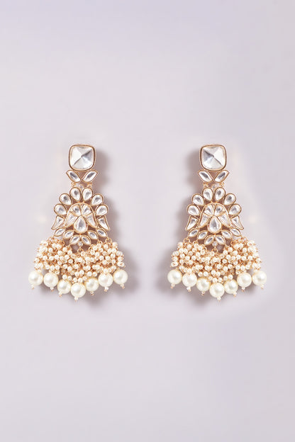 Gold Finish Kundan Polki & Pearl Necklace Set