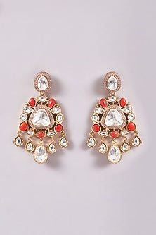 Gold Finish Red Kundan Polki & Coral Stone Necklace Set