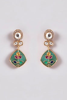 Gold Finish Emerald & Kundan Polki Necklace Set