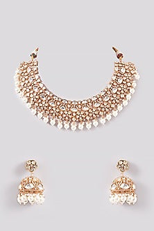 Gold Finish Kundan Polki & Pearl Necklace Set