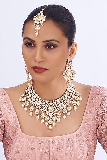 Gold Plated Kundan Polki Necklace Set