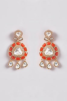 Gold Finish Kundan Polki & Coral Stone Necklace Set