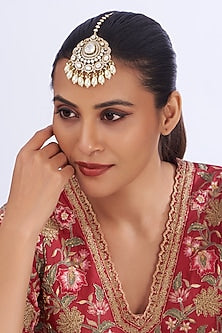 White Finish Kundan Polki & Zircon Maangtikka