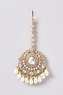 White Finish Kundan Polki & Zircon Maangtikka